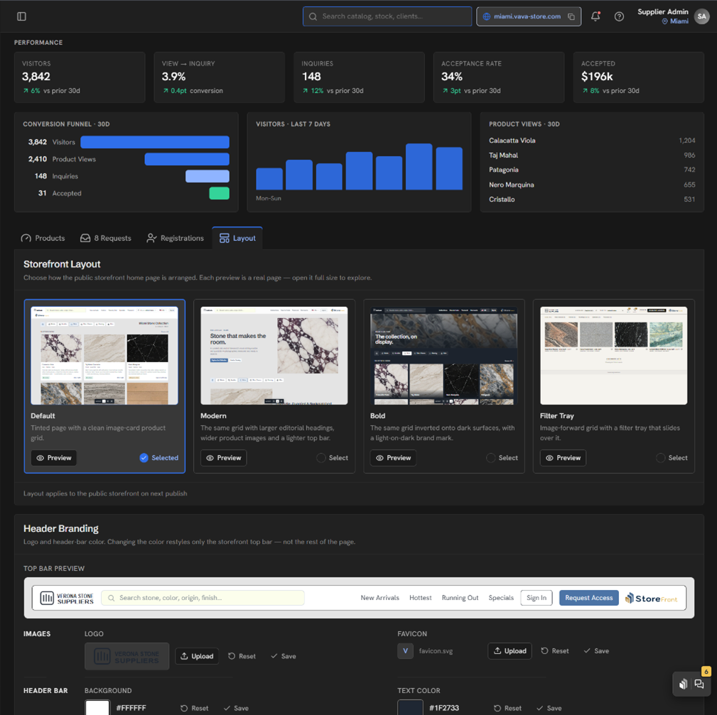VavaStone inventory page